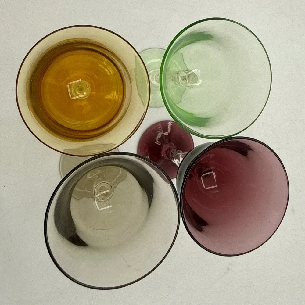 Vintage Harlequin Clear Twisted Stem Wine Glasses Set of 4 Tulip Barware